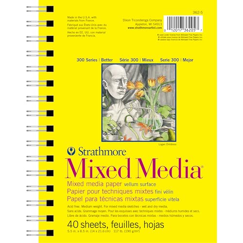 Strathmore 300 Series Mixed Media Paper Pad, Side Wire Bound, 5.5x8.5 inches, 40 Sheets (117lb/190g) - Artist Paper for Adults and Students - Watercolor, Gouache, Graphite, Ink, Pencil, Marker - 5.5x8.5 - Pad