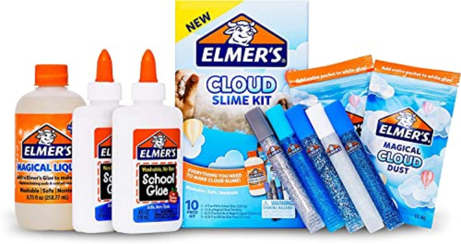 Elmer’s Cloud Slime Kit, Includes Elmer’s White School Glue, Elmer’s Glitter Glue Pens, Magical Cloud Dust, Elmer's Magical Liquid Slime Activator, 10 Count - Cloud Slime Kit