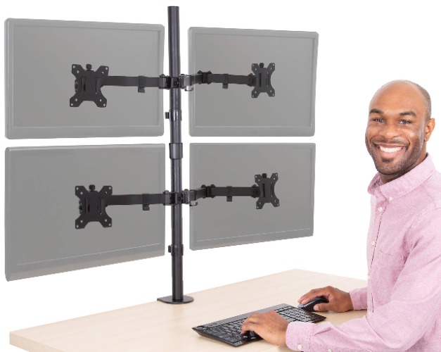 Stand Steady Clamp-On 4 Monitor Mount Desk Stand | Height Adjustable Quad Monitor Stand with Full Articulation VESA Mounts | Fits Most LCD/LED Monitors 13-32 Inches | Easy Set-Up Four Monitor Arm