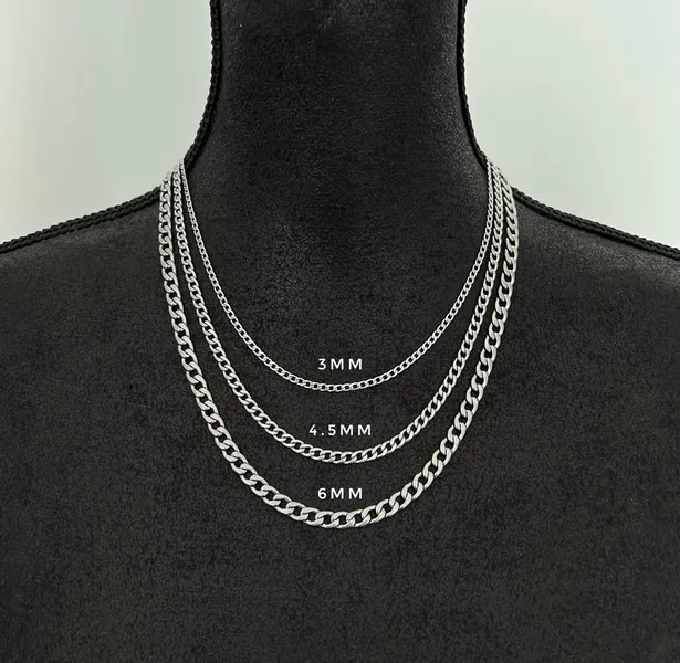 Silver Cuban Link Necklace, 3mm 4.5mm 6mm Cuban Chain, Stainless Steel Cuban Necklace, Silver Chain Necklace, Cuban Link Chain | Suradesires
