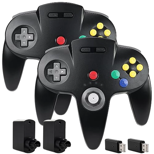 2 Pack 2.4 GHz Wireless Switch N64 Controller, USB Receiver & N64 Receiver, Compatible with Windows PC iOS Mac Raspberry Pi, N64 / Switch Online/NSO - (Rechargeable)