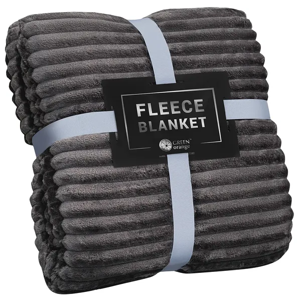 GREEN ORANGE Fleece Blanket King Size – 108x90, Lightweight, Dark Grey – Soft, Plush, Fluffy, Warm, Cozy – Perfect Throw for Couch, Bed, Sofa