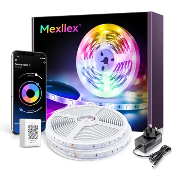 Mexllex LED Strip Lights with Remote 20m, Bluetooth RGB Color Changing Lights with Remote Control,Timing Function, Music Sync Lights for Bedroom Home Decoration Light (2x10m)
