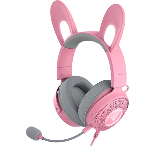 Razer Kraken Kitty Edition V2 Pro - Wired RGB Headset with Interchangeable Ears (Interchangeable Ears, Stream Reactive Lighting, TriForce Titanium 50 mm Drivers, HyperClear Cardioid Mic) Quartz Pink - Kraken Kitty V2 Pro - Quartz Pink