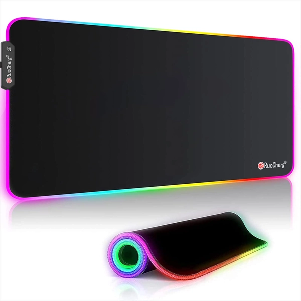 RuoCherg RGB Gaming Mouse Mat 800x300x4mm, 13 Lighting Mode XL Extra Large Mouse Pad for gamer, Anti-Slip Rubber Base and Waterproof Surface, Keyboard Mousepad for Gaming, PC, MacBook, Laptop, Desk