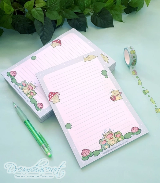 Cute Froggy Friends memo block Double sided - A5 Letter Paper - Froggy Cute Stationery - Dreamchaserart  - Frogs ~ Froggies