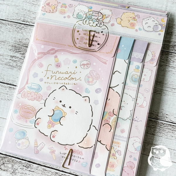 Authentic Funwari Necolon Letter Set with Envelopes | LH77001 | Cute Fluffy Cat, Perfume, Cologne | San X | Letter Writing, Journal