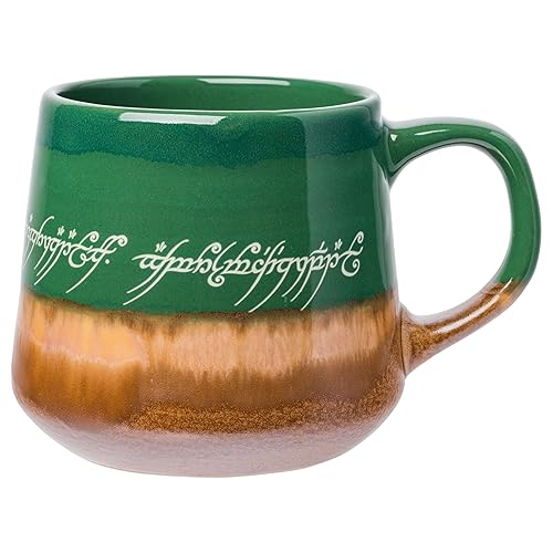 Silver Buffalo Lord of The Rings Elven Text High Gloss Reactive Glaze Tapered Pottery Mug,18 Ounces - Green/Brown/Multi