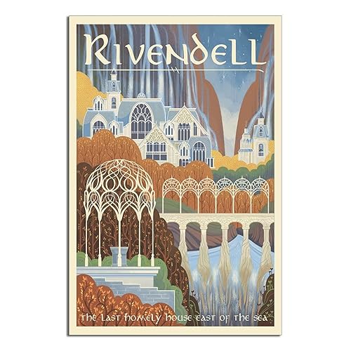 Hffancy Vintage Travel Poster - Rivendell The Lord of The Ring Poster Picture Canvas Wall Art Print Modern Home Room Anime Art Decor 16x24inchs(40x60cm) - Rivendell - 24L" x 16W"