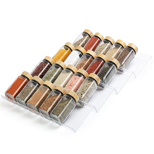Suneerplay Spice Drawer Organizer 4 Tier, Acrylic Seasoning Organizer Rack, Clear Spice Rack Tray, Kitchen Seasoning Jars Drawers Insert (Jars Not Included/ Expandable From 9" to 18") - Small - Clear 4 Pack