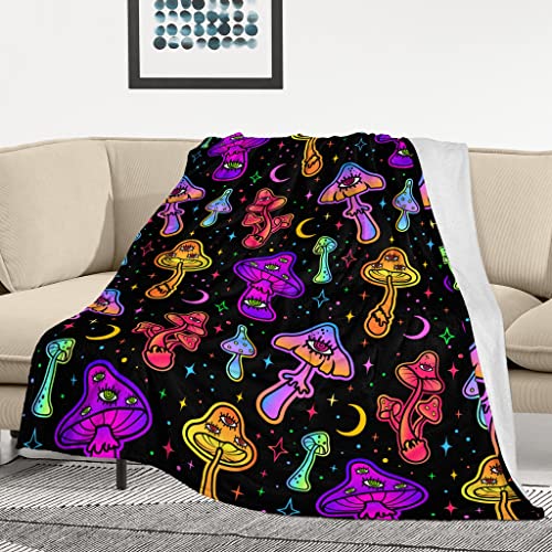 Mushroom Fleece Blanket Throw Blanket for Couch Mushroom Gifts for Women Soft Cozy Fuzzy Plush Bed Blankets & Throws,Stuff Gifts for Mushroom Lovers Couch Living Room Decor Gifts for Kids Adults - Psychedelic Mushroom - Throw Size 50" x 60" (130 x 150 cm)