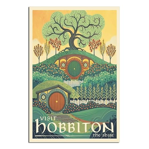 Hffancy Vintage Travel Poster - Hobiton The Lord of The Ring Poster Picture Canvas Wall Art Print Modern Home Room Anime Art Decor 16x24inchs(40x60cm) - Hobbiton - 24L" x 16W"