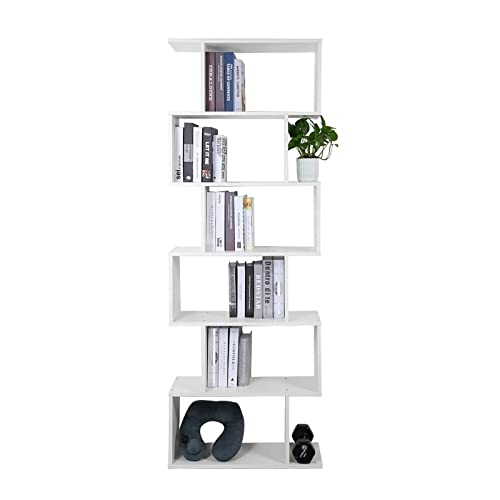 Meerveil Bookcase, Bookshelf Free Standing Tall Wooden 6 Tier Display Shelf for Living Room Home Office 70 x 24 x 190.5 cm White