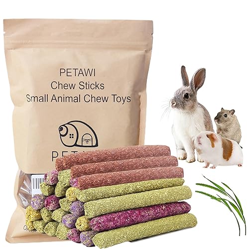 Petawi Rabbit Chew Toys 42PCS, Natural Timothy Hay Sticks Bunny Toys for Rabbit, Hamster, Guinea Pig Chew Toys Treats Chews for Teeth for Bunny, Chinchilla, Rat, Gerbil Small Animals