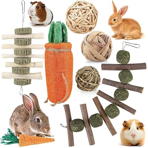 Rabbit Chew Toys Bunny Chew Toys Small Animal Chew Treat Play Balls Rolling Molar Toys Pet Cage Entertainment Accessories for Hamsters Rat Rabbits Guinea Pigs Chinchilla Bunny Gerbils Teeth Grinding