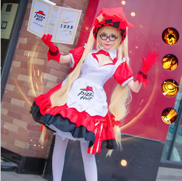 2PC SET Womens Pizza Hut Lolita Maid Witch Dress Halloween Costume Cosplay ZG9 | eBay