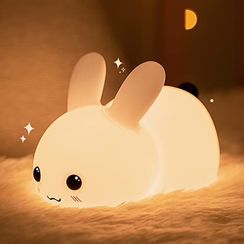 QANYI Kawaii Bunny Night Lights for Kids, 7 Color Light Silicone for Baby Nursery, Portable USB Rechargeable Bedside Lamp for Toddler's Room, Bunny Decor Kawaii Gifts for Child and Teen Girls - Bunny
