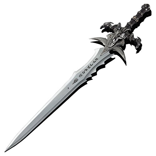 YATEK World of Warcraft inoffizielle Replik Schwert Frostmourne von Arthas in Originalgröße 120 cm, gefertigt aus Edelstahl und mit Wandsockel inklusive - Dekoratives Schwert ohne Rand