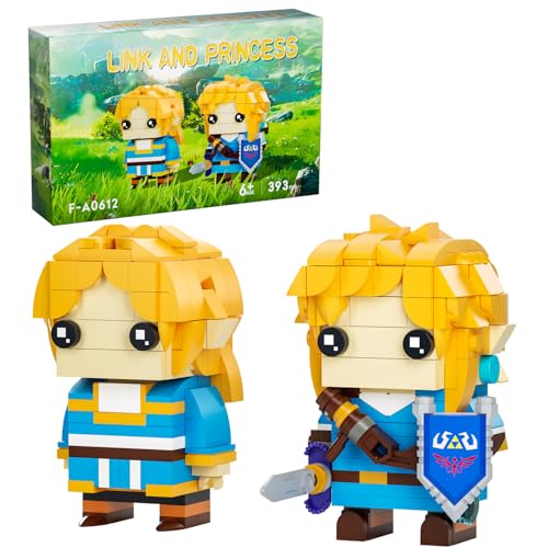 Taojiyuan Link and Princess Building Block Kits BOTW Link Figure with Master Sword and Hylian Shield Building Set Link Action Figure Birthday Gifts for Game Fans (393pcs)