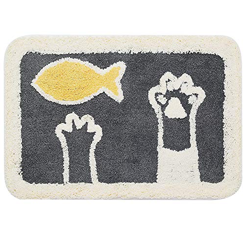 Ankah Bath Mat Cute Shower Rug, Luxury Shaggy High Absorbent and Anti Slip, Machine Washable Fit for Bathtub, Shower and Bath Room, 18" x 26", Cat's Paw - Grey - 18" x 26"