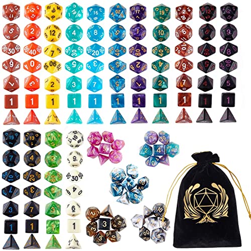 Coyeekn DND Dice Set , 20 x 7 (140 Pieces) Polyhedron Dice 20 Colors Dice for Dungeons and Dragons DND RPG MTG Table Games D4 D8 D10 D12 D20 with 1 Large Flannel Bag - 20set