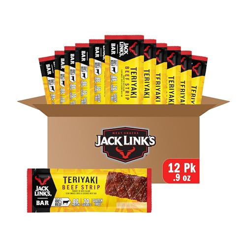 Jack Link's Jerky Bars, Teriyaki - 8g of Protein and 70 Calories, Made with Premium Beef, No added MSG - Keto Friendly and Gluten Free Snacks (Pack of 12) - Teriyaki