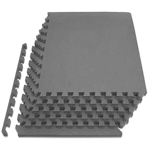 ProsourceFit Extra Thick Puzzle Exercise Mat 1”, EVA Foam Interlocking Tiles for Protective, Cushioned Workout Flooring for Home and Gym Equipment - Grey - 1 Inch - 24 Sq Ft - 6 Tiles