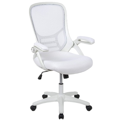 Flash Furniture High Back White Mesh Ergonomic Swivel Office Chair with White Frame and Flip-up Arms - White Chair