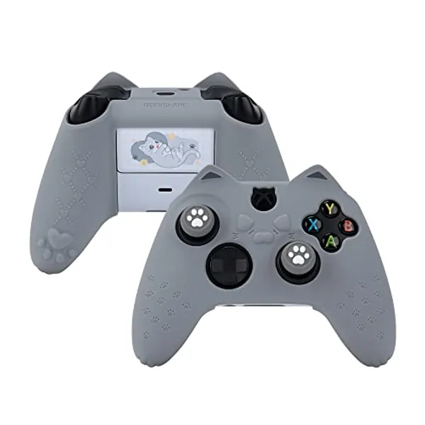 GeekShare Cat Paw Controller Skin Grips Set Anti-Slip Silicone Protective Cover Skin Case Compatible with Xbox Series X Controller with 2 Thumb Grip Caps and 1 Sticker (Grey)