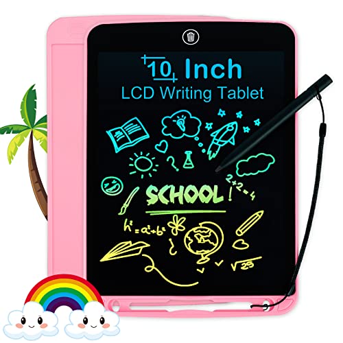 Girls Toys Gifts LCD Writing Tablet for Kids 10 Inch, Colorful Doodle Board Drawing Tablet with Lock Function, Erasable Reusable Writing Pad, Educational Girls Toys Gifts for 3-6 Year(Pink+Lanyard) - Colorful 10 inch Screen-Pink