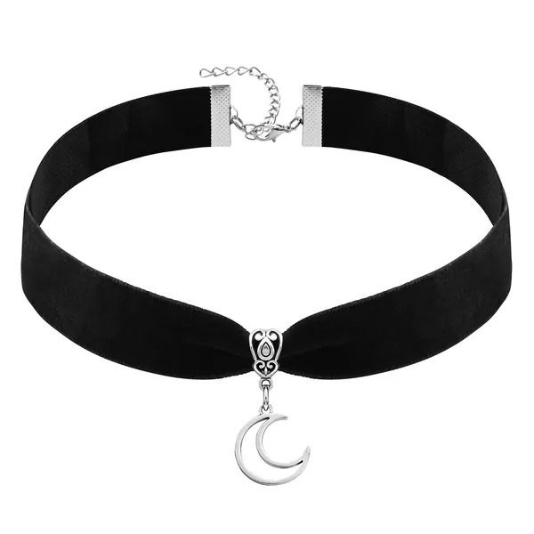 Black Velvet Gothic Crescent Moon Choker