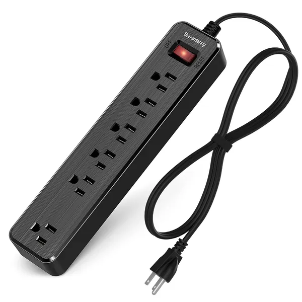 Surge Protector, SUPERDANNY 6-Outlet Power Strip, 4.5 Ft Extension Cord, 900 Joules, Overload Switch, Grounded, Multiple Protections, Mountable, Desktop Charging Station for Home, Office, Black - 4.5 ft