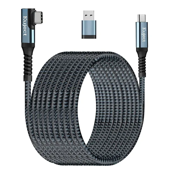 Compatible for Oculus Quest 2 Link Cable 20FT USB 3.0 Type C to C, Kuject Nylon Braided Long PC Connect Power Data Extension Charging Cord, Great Virtual Reality Gaming Accessories for Oculus Quest - Grey