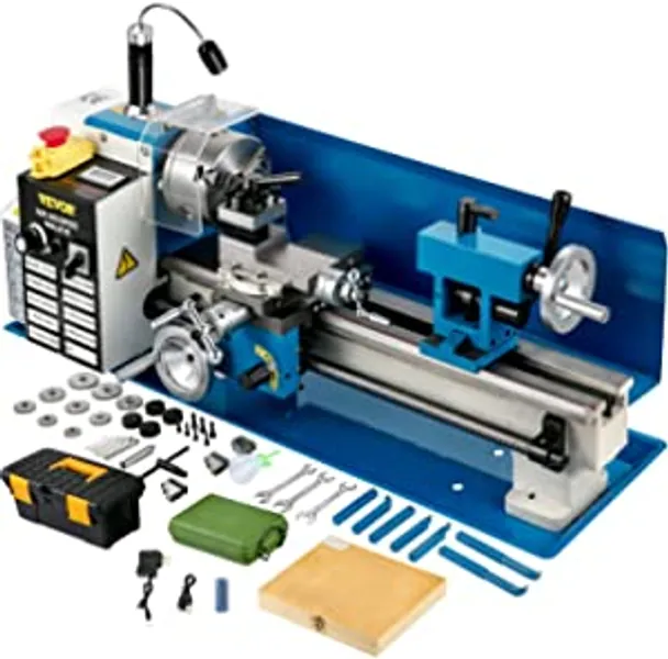 VEVOR Mini Metal Lathe, 7"x14" Benchtop Metal Lathe, 550W Variable Speed 2250 RPM Metal Lathe, with 3-jaw Chuck Mini Lathe Machine, Precision Mini Lathe w/Tool Box Digital Display for Metal Turning
