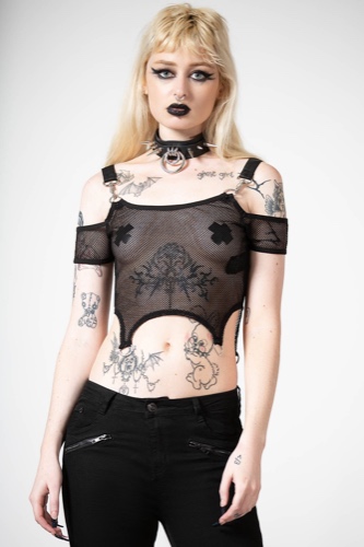 Hurricane Fishnet Crop Top | L / Black / 95% Polyester 5% Elastane