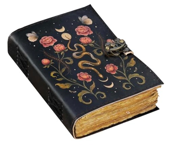 Serpentine Garden Vintage Leather Journal for Men & Women 200 Pages of Antique Handmade Deckle Edge Vintage Paper, Leather Sketchbook, Drawing Journal, Printed leather Journal, Great Gift (7 x 5) - 7 x 5