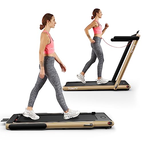 Goplus 2 in 1 Folding Treadmill, 2.25HP Superfit Under Desk Electric Treadmill, Installation-Free with Remote Control, APP Control and LED Display, Walking Jogging for Home Office - Champagne