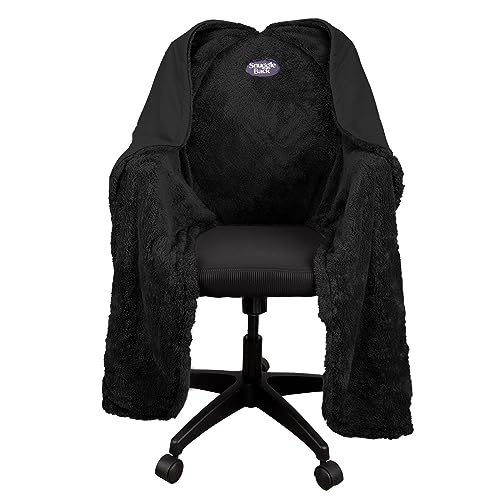 The Original Office Chair Blanket by SnuggleBack; Cozy Comfy Office Desk Chair Wrap Attaches for Convenient Heat and Hands-Free. Stay Warm In The Winter or Summer. Sherpa Fur Lining - Black Pattern Fleece