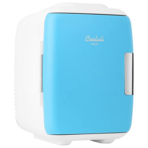 Cooluli Skin Care Mini Fridge for Bedroom - Car, Office Desk & Dorm Room - Portable 4L/6 Can Electric Plug In Cooler & Warmer for Food, Drinks, Beauty & Makeup - 12v AC/DC & Exclusive USB Option, Blue - Blue