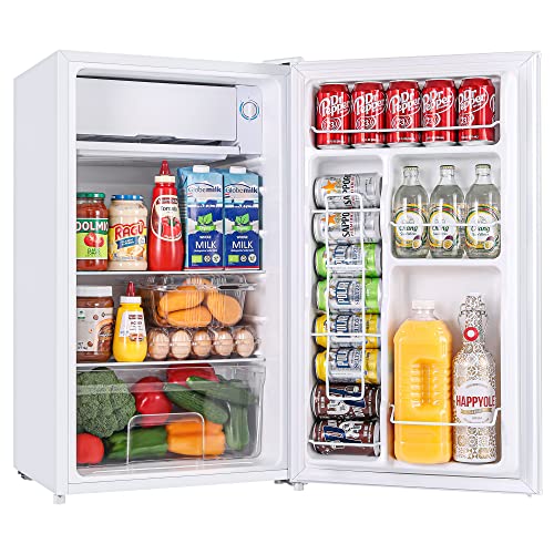 BANGSON Mini Fridge with Freezer, 3.2Cu.Ft, Reversible Door Mini Fridge, Adjustable Thermostat Control, Mini Fridge for Bedroom, Office, and Dorm, White - Single door white