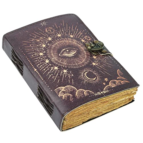 Galaxy with Eye Vintage Leather Journal for Men & Women 200 Pages of Antique Handmade Deckle Edge Vintage Paper, Leather Sketchbook, Drawing Journal, Printed Leather Journal, Great Gift