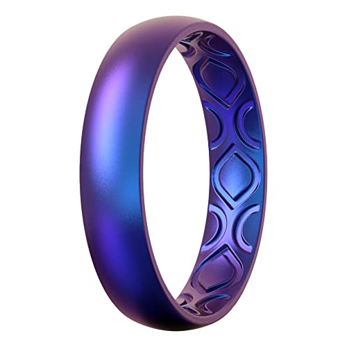 ThunderFit Women Breathable Eternity Pattern Silicone Wedding Ring Wedding Bands Anniversary Rings 4mm Width - 1.5mm Thickness - 12 rings / 8 Rings / 4 Rings / 1 Ring - Pack-BI (1 Ring) - Galaxy - 10.5 - 11 (20.6mm)