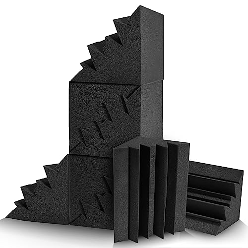 JAMELO 8-Pack Acoustic Foam Panel, 8''x8''x12'' Bass Trap Studio Foam Corner, Sound Absorbing Panels, Soundproof Acoustical Treatment for Home Office Studio(Black) - M02295