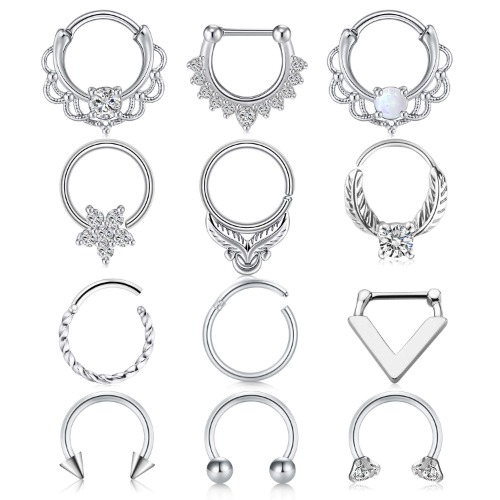 Anicina 16G Septum Rings Hoop Septum Jewelry Septum Nose Ring Horseshoe Stainless Steel Cartilage Earrings Hoop Helix Tragus Septum Piercing Jewerly - SETA-silver