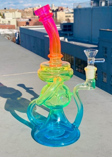 NEON RAINBOW RECYCLER BONG or RIG (uv reactive) | Bowl/Slide Attachment