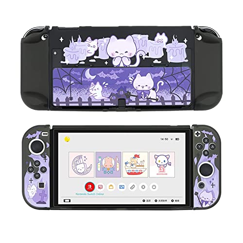 GeekShare Protective Case Slim Cover Case Compatible with Nintendo Switch OLED and Joy Con - Shock-Absorption and Anti-Scratch - Spooky Cat