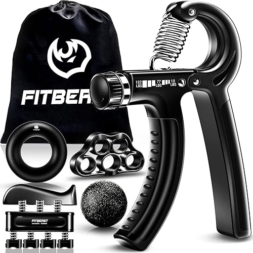 FitBeast Grip Strengthener Forearm Strengthener Hand Grips Strengthener Kit - 5 Pack Adjustable Resistance - Black