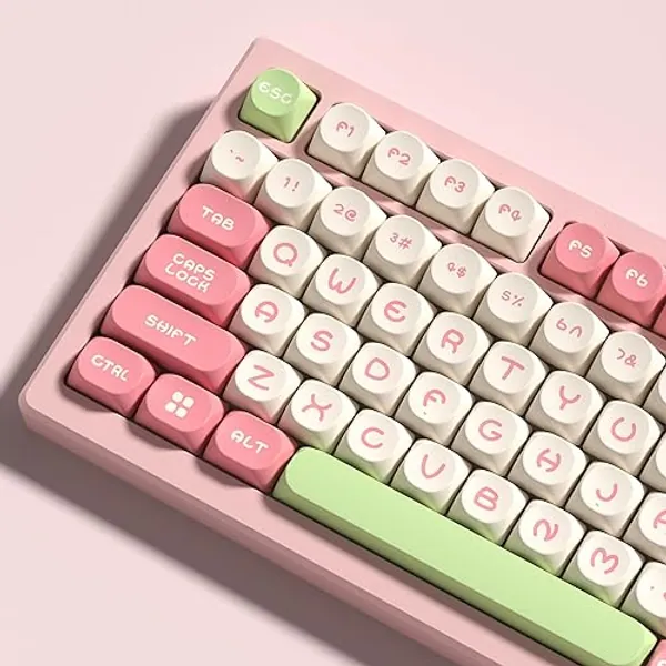 dagaladoo PBT Key caps - MOA Profile keycap,Pink/Beige Keycaps 60 75 Percent, Custom Key caps Double Shot, 130 Keys Keyboard Keycap Set for 100%, 75%, 65%, 60% Keyboard(only keycaps) - Pink/yellow/green