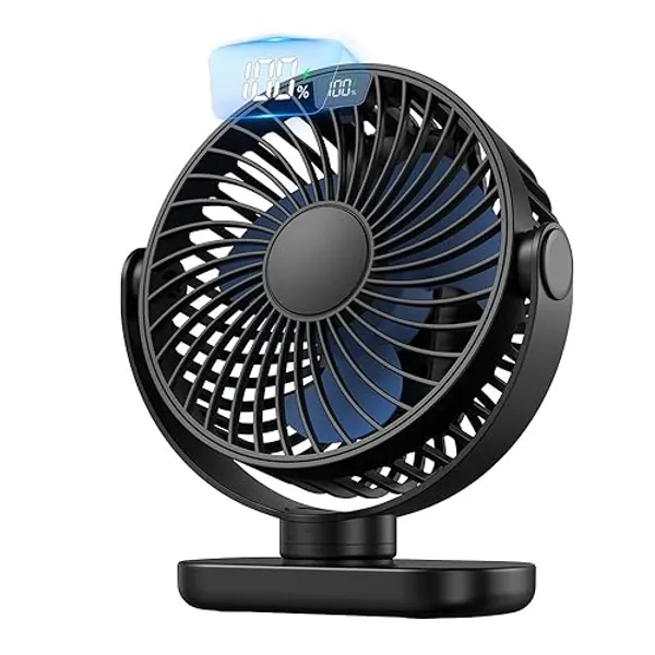 TOPK Desk Fan Battery Rechargable Fan,5000mAh Desktop Fan,Table Fan with 4 Speeds Strong Airflow,720° Rotation Ultra-Quiet,Portable Personal Fan for Home/Office/Library Black - Dark