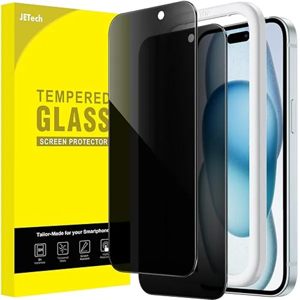 JETech Privacy Screen Protector for iPhone 15 Plus 6.7-Inch, Anti-Spy Tempered Glass Film with Easy Installation Tool, 2-Pack - iPhone 15 Plus 6.7-Inch